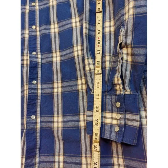 Ely Cattleman Blue White Plaid Pearl Snap shirt Tall Man 2XLT Long Sleeve - Picture 5 of 6